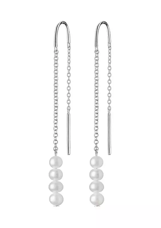 Eleganter Perlenohrhänger weiß rund, 4.5-5 mm, 925er Silber, Gaura Pearls, Estland